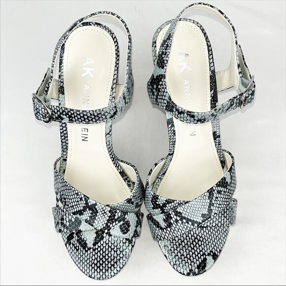 Anne Klein Aklakoda Blue Reptile X Band Ankle Strap Block Heel Platform 6.5 NWOB - Picture 10 of 12